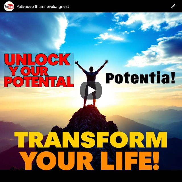 A vibrant and eye-catching YouTube thumbnail for a long video about motivation and self-development