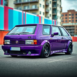 A vibrant, sporty Fiat 147 Spazio TR from 1996, painted in a dark electric purple
