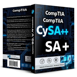 A striking book cover design for a cybersecurity certification guide titled 'CompTIA CySA+', authored by JAGAT ALIF KHATULISTIWA