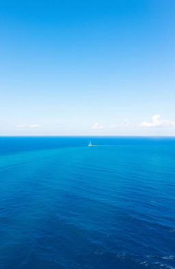 A serene view of a vast blue ocean under a clear sky, capturing the tranquil beauty of the water with gentle waves and bright sunlight reflecting off the surface