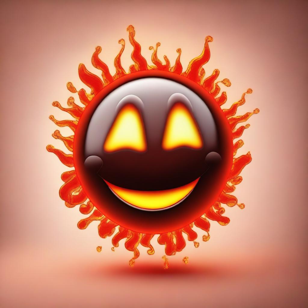 A 2D animated image of an emoticon made of iron material, glowing red-hot and emitting waves of heat, set against a simple background