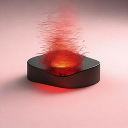 A 2D animated image of a piece of iron material element, glowing red-hot and emitting waves of heat, set against a simple background