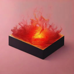 A 2D animated image of a piece of iron material element, glowing red-hot and emitting waves of heat, set against a simple background