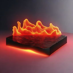 A 2D animated image of a piece of iron material element, glowing red-hot and emitting waves of heat, set against a simple background