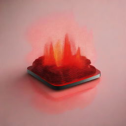 A 2D animated graphic of a piece of iron material, glowing red-hot and emitting waves of heat, set against a simple background