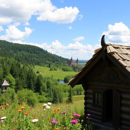A scenic view of Belarus showcasing its diverse landscapes, featuring lush green forests, rolling hills, and picturesque lakes