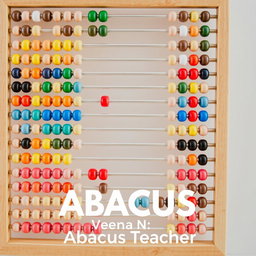 A beautifully designed image featuring a light-colored abacus background with its colorful beads and wooden frame, exuding an educational and inviting atmosphere