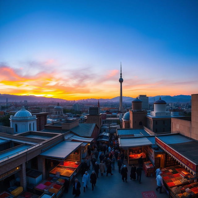 A breathtaking panoramic view of Tehran, showcasing the city's iconic skyline with the Milad Tower prominently featured