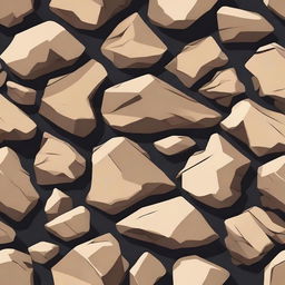 A 2D animated graphic element of rough and rugged rock material, depicted with a realistic texture, set against a simple background