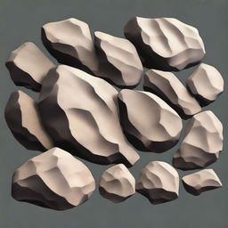 A 2D animated graphic element of rough and rugged rock material, depicted with a realistic texture, set against a simple background