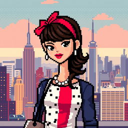 A pixelated version of a stylish young woman inspired by Blair Waldorf from Gossip Girl