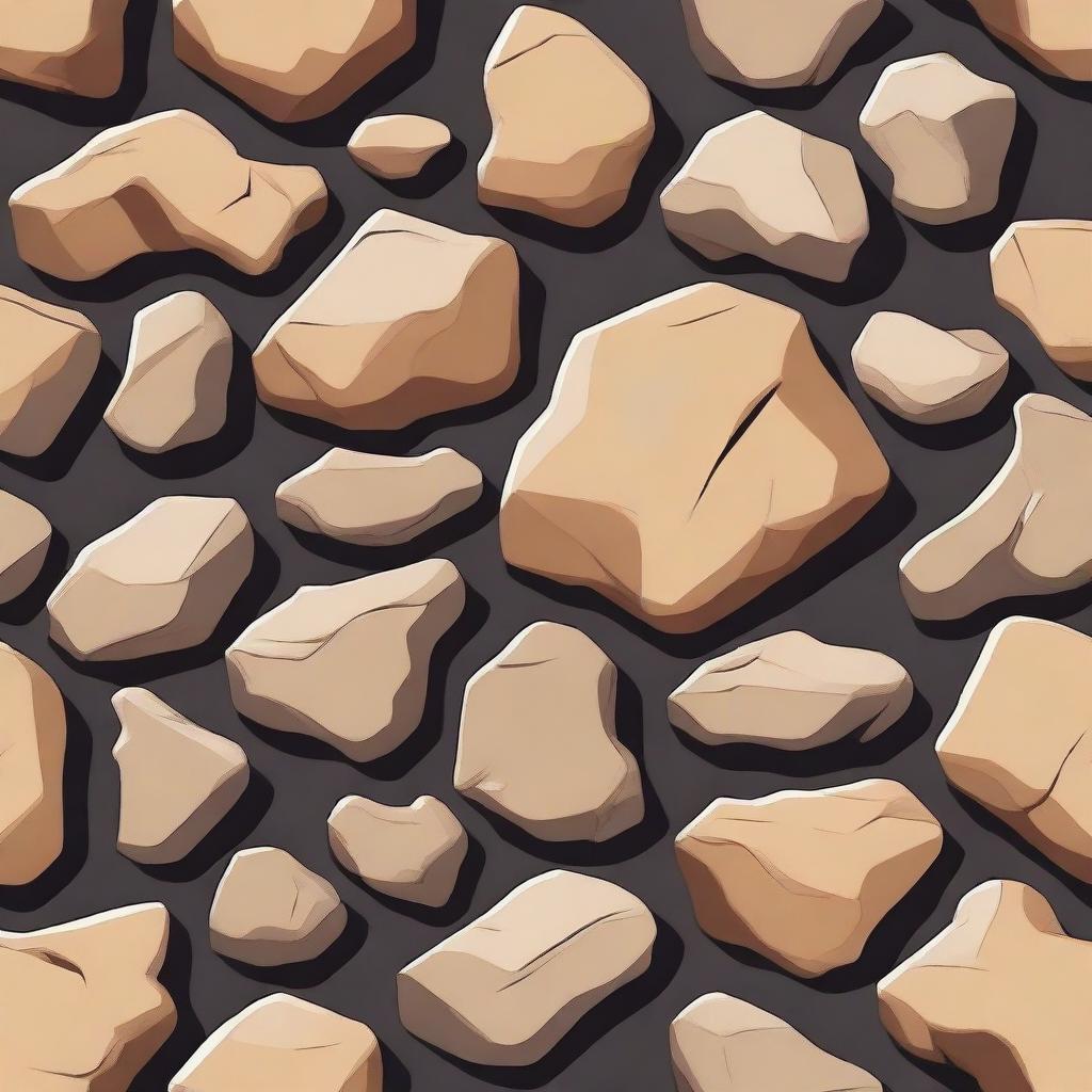 A 2D animated graphic element of rough and rugged rock material, depicted with a realistic texture, set against a simple background