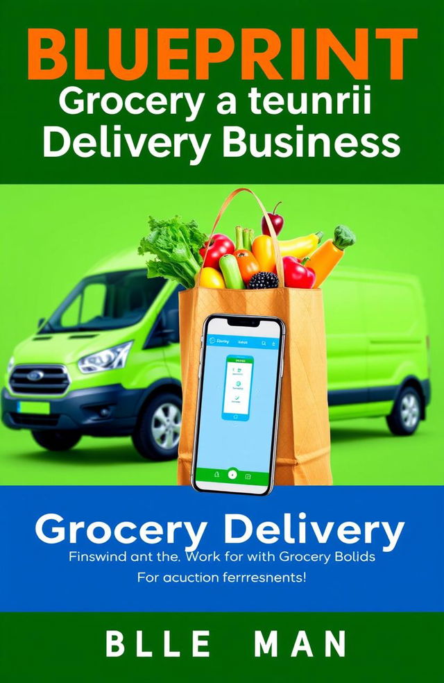 A modern and vibrant book cover for "Blueprint for Starting a Grocery Delivery Business