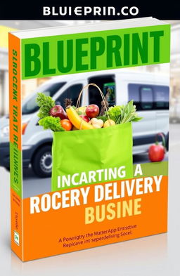 A modern and vibrant book cover for "Blueprint for Starting a Grocery Delivery Business