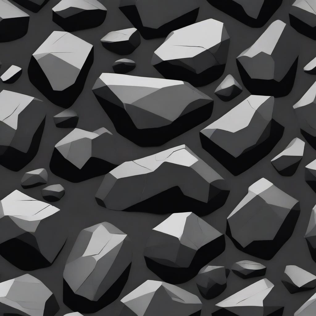 A 2D animated graphic element of rough and rugged black rock material, depicted with a realistic texture, set against a simple background