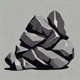 A 2D animated graphic element of rough and rugged black rock material, depicted with a realistic texture, set against a simple background