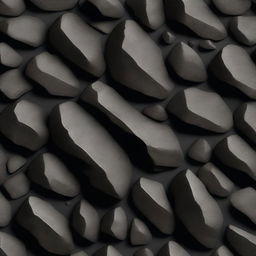 A 2D animated graphic element of rough and rugged black rock material, depicted with a realistic texture, set against a simple background