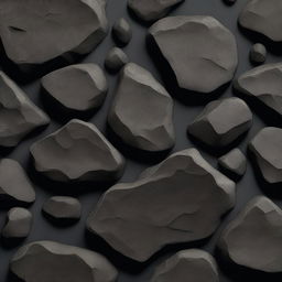 A 2D animated graphic element of rough and rugged black rock material, depicted with a realistic texture, set against a simple background