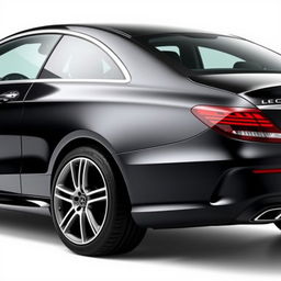A stunning black Mercedes CLE viewed from the right side, highlighting its elegant profile and sophisticated design against a completely white background