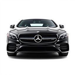 A sleek and sophisticated black Mercedes CLE, prominently displayed against a completely white background