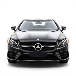 A sleek and sophisticated black Mercedes CLE, prominently displayed against a completely white background