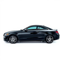 A stunning black Mercedes CLE captured from a side view, showcasing its elegant and aerodynamic silhouette