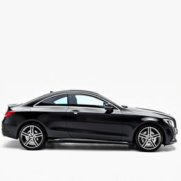 A stunning black Mercedes CLE captured from a side view, showcasing its elegant and aerodynamic silhouette