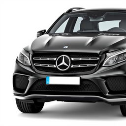 A striking black Mercedes GLE showcased from a front-side view, highlighting its bold and dynamic design