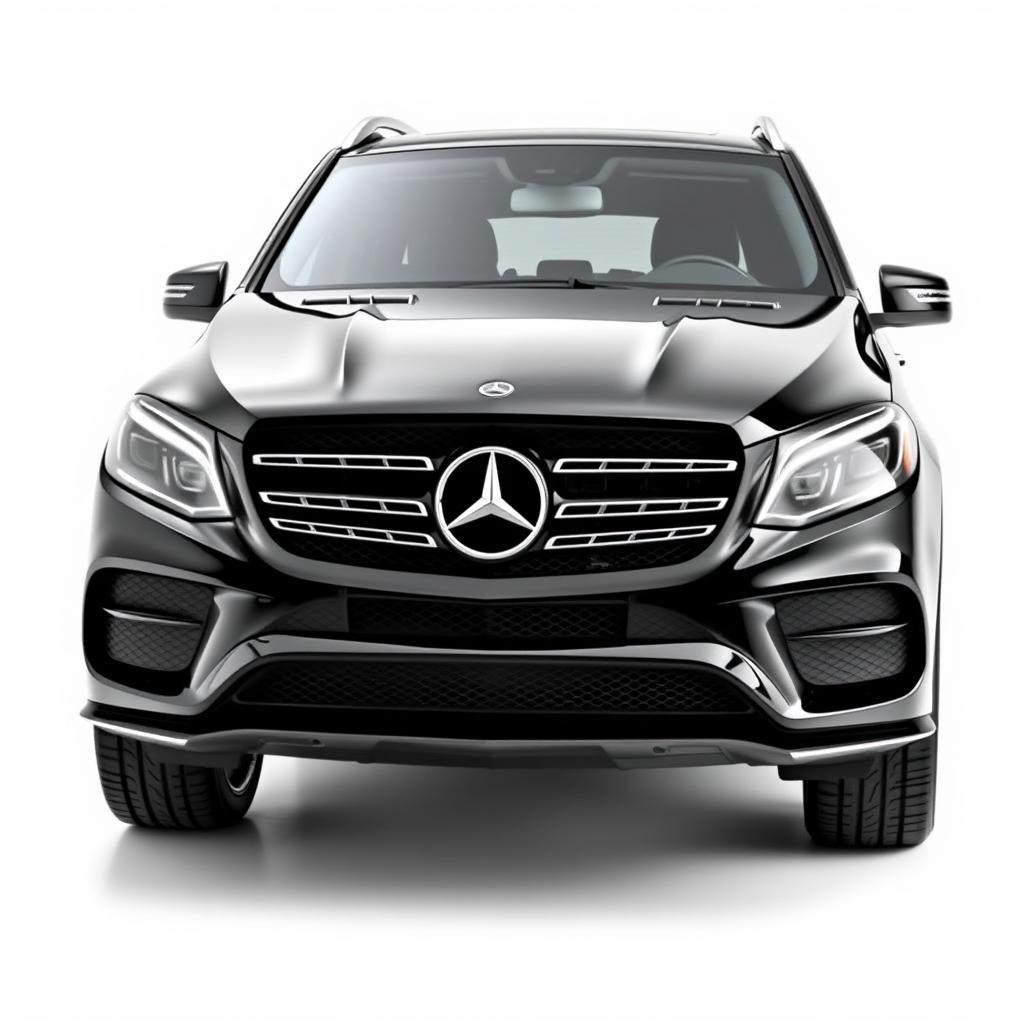 A striking black Mercedes GLE showcased from a front-side view, highlighting its bold and dynamic design