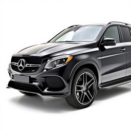 A striking black Mercedes GLE showcased from a front-side view, highlighting its bold and dynamic design