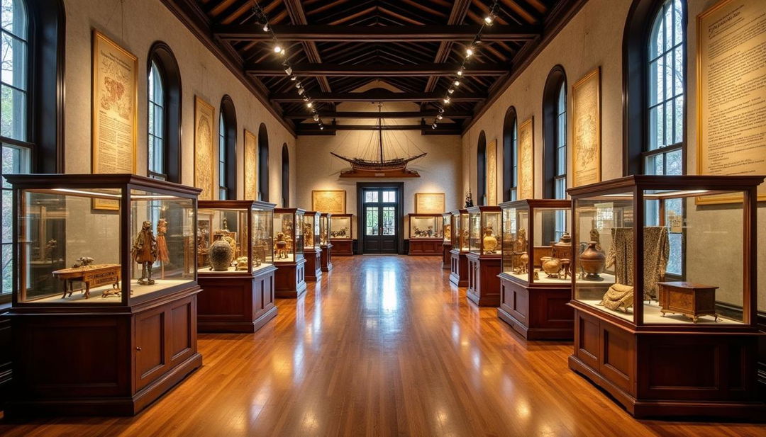 An expansive colonial museum showcasing artifacts from the colonial era