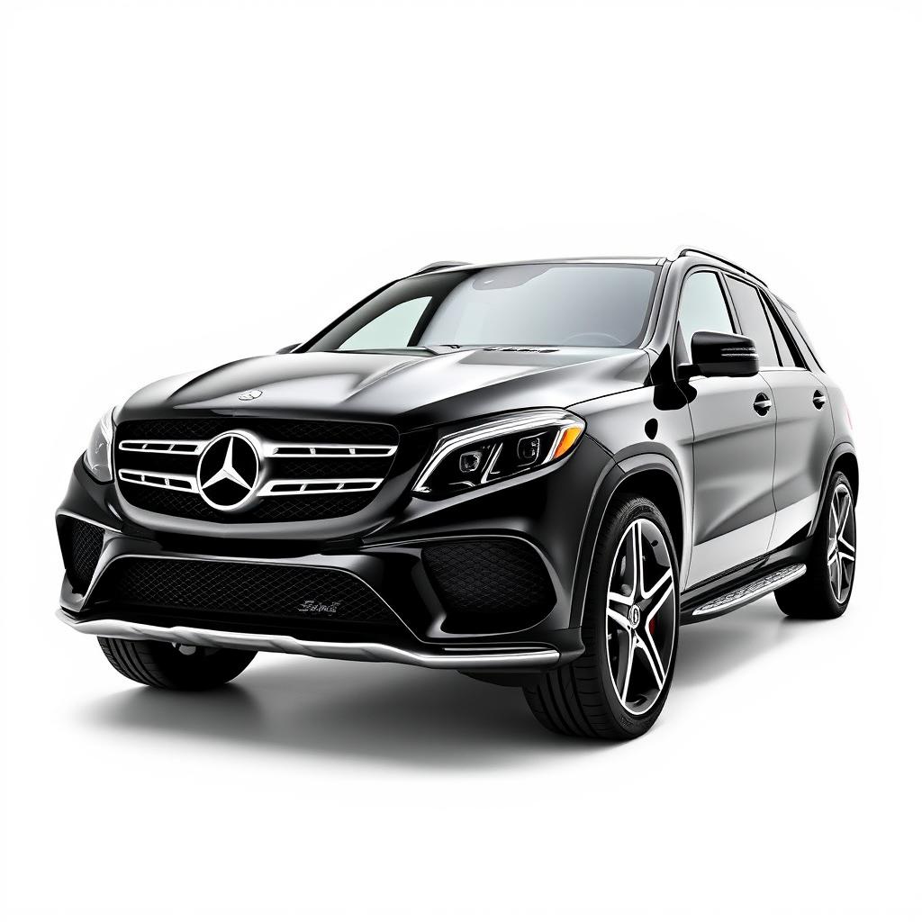 A stunning black Mercedes GLE displayed from a mid-front mid-side angle, emphasizing its aerodynamic and sporty design