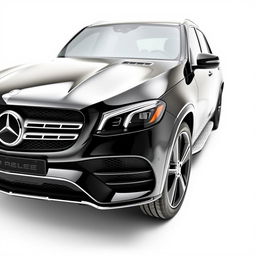 A stunning black Mercedes GLE displayed from a mid-front mid-side angle, emphasizing its aerodynamic and sporty design