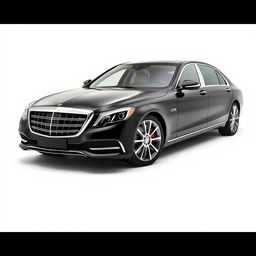 An elegant black Mercedes Maybach showcased from a mid-front mid-side angle, emphasizing its luxurious and sophisticated design