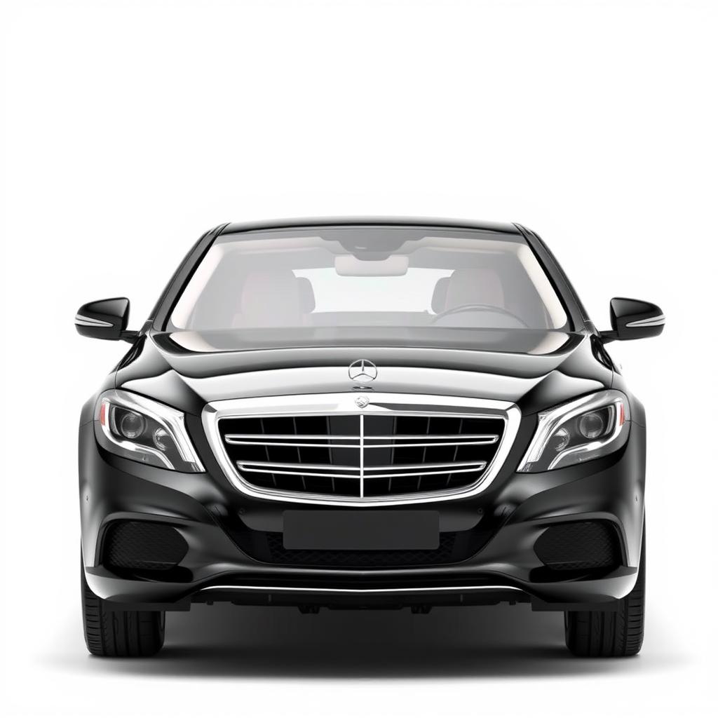 An elegant black Mercedes Maybach showcased from a mid-front mid-side angle, emphasizing its luxurious and sophisticated design