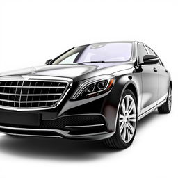 A luxurious black Mercedes Maybach featured from a mid-front mid-side angle, showcasing its elegant and opulent design