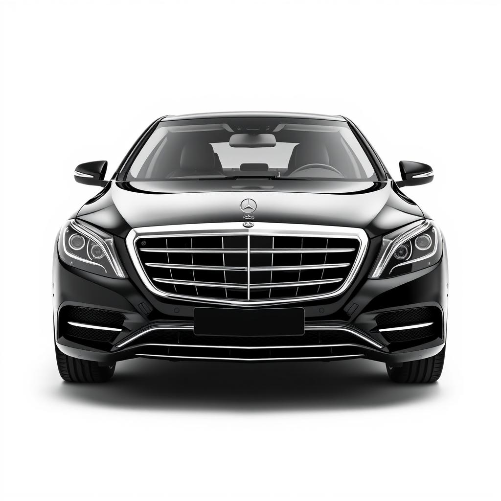 A luxurious black Mercedes Maybach featured from a mid-front mid-side angle, showcasing its elegant and opulent design