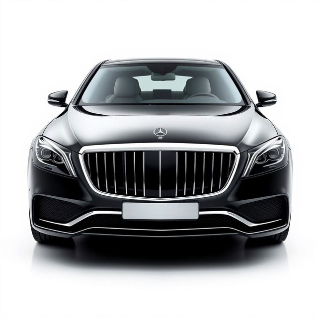 A luxurious black Mercedes Maybach presented from a mid-front mid-side angle, showcasing its exquisite and upscale design