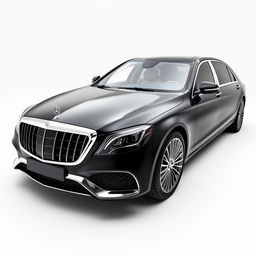 A luxurious black Mercedes Maybach presented from a mid-front mid-side angle, showcasing its exquisite and upscale design