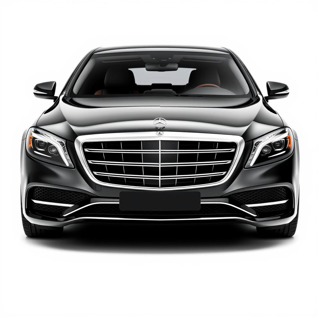 A luxurious black Mercedes Maybach presented from a mid-front mid-side angle, showcasing its exquisite and upscale design