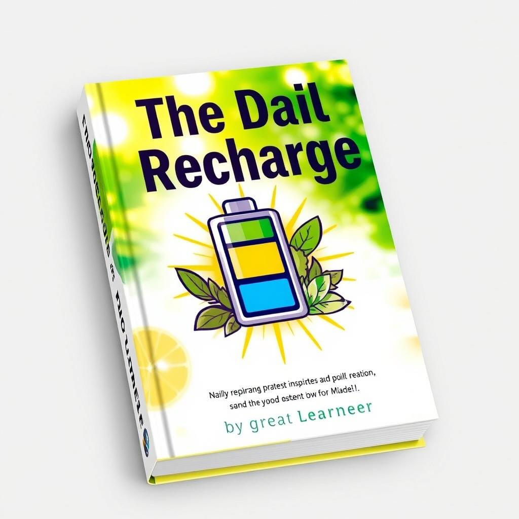 A captivating book cover featuring the title "The Daily Recharge" prominently in bold, energetic typography at the top