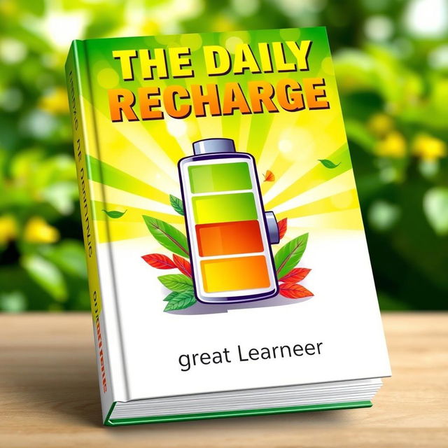 A captivating book cover featuring the title "The Daily Recharge" prominently in bold, energetic typography at the top