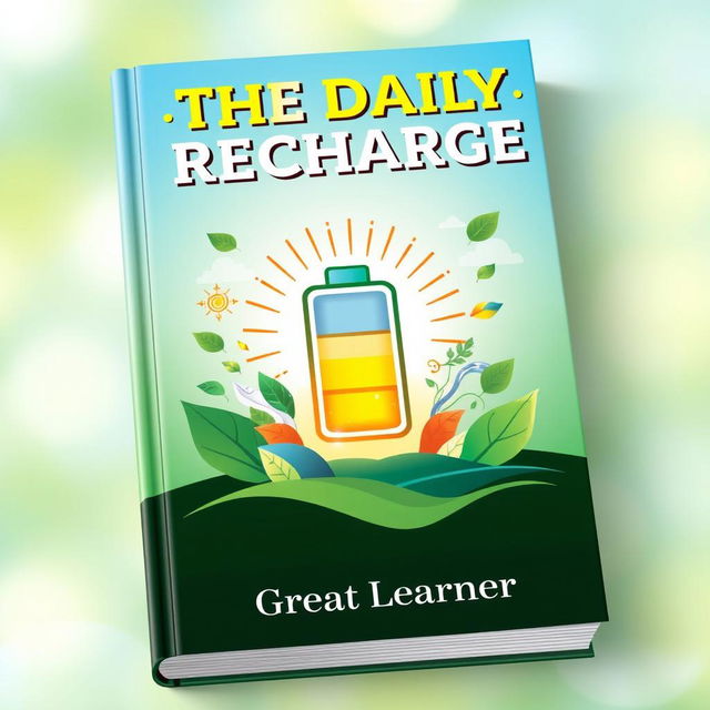 A vibrant book cover featuring the title "The Daily Recharge" in bold, energetic typography at the top