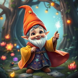 A fantasy young gnome mage, exuding a sense of wonder and magical energy