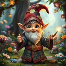 A young gnome mage in a whimsical fantasy setting, exuding charm and magical energy