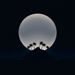 A striking vector graphic design depicting a silhouette of an island beneath a large, glowing moon