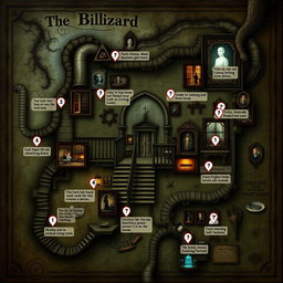 A detailed and intriguing map of the protagonist's house for the story "The Haunted Blizzard"