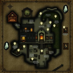 A detailed and intriguing map of the protagonist's house for the story "The Haunted Blizzard"
