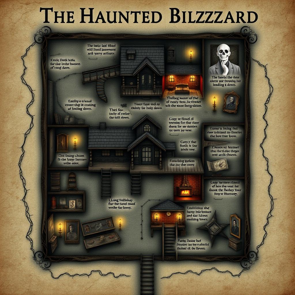 A detailed and intriguing map of the protagonist's house for the story "The Haunted Blizzard"