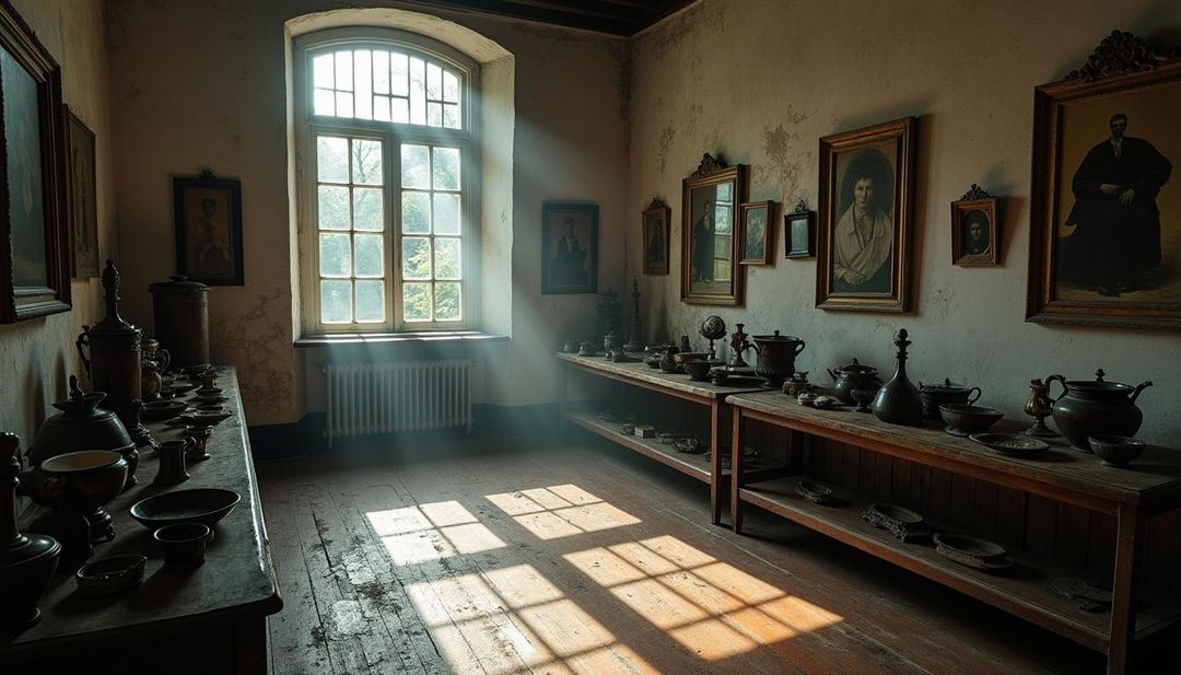 An old colonial museum featuring white walls that enhance the eerie atmosphere